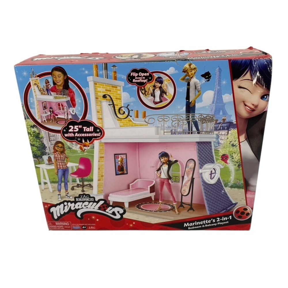 Miraculous Marinette 2-n-1 Bedroom Balcony Playset Kids 25" Pink New Damaged Box